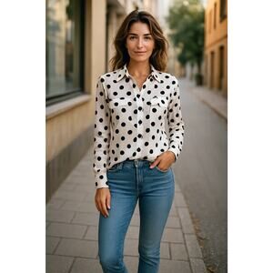 Adrienie Vittadini Black Polka Dot Old Money Academia White Enamel Buttons Sm